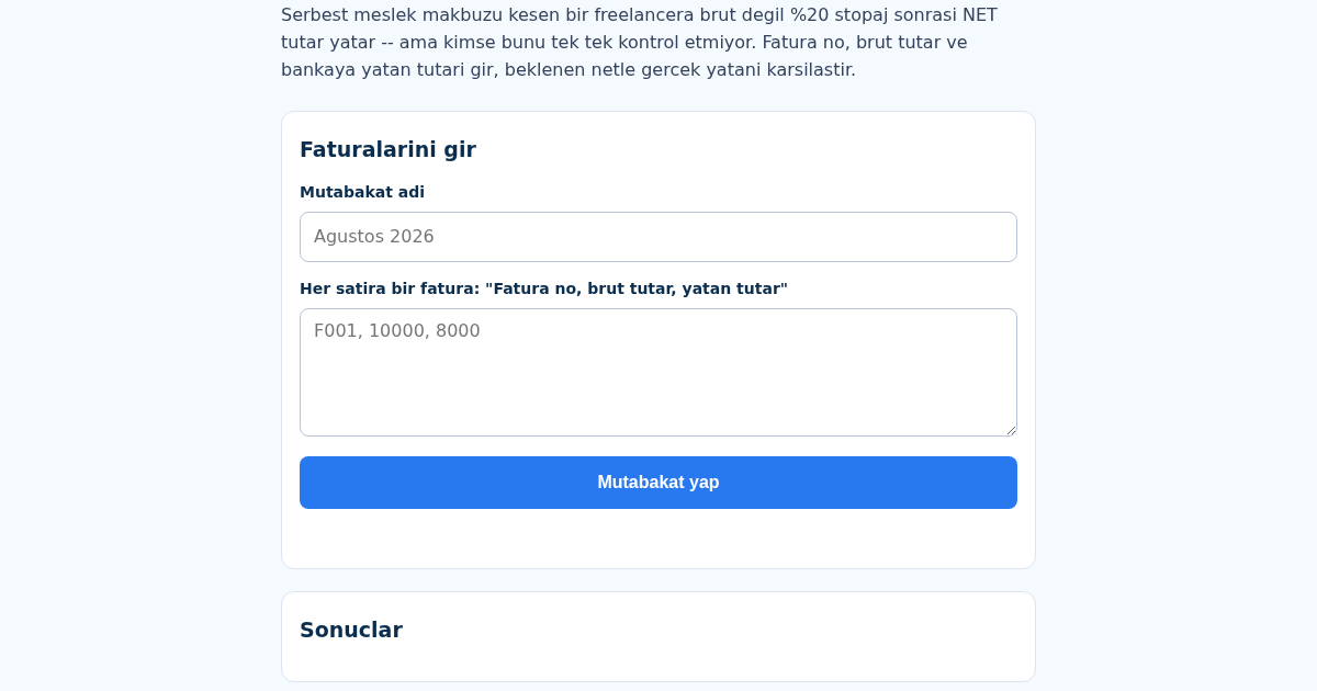 TRMutabakat: Serbest Meslek Fatura ve Stopaj Mutabakat Aracı